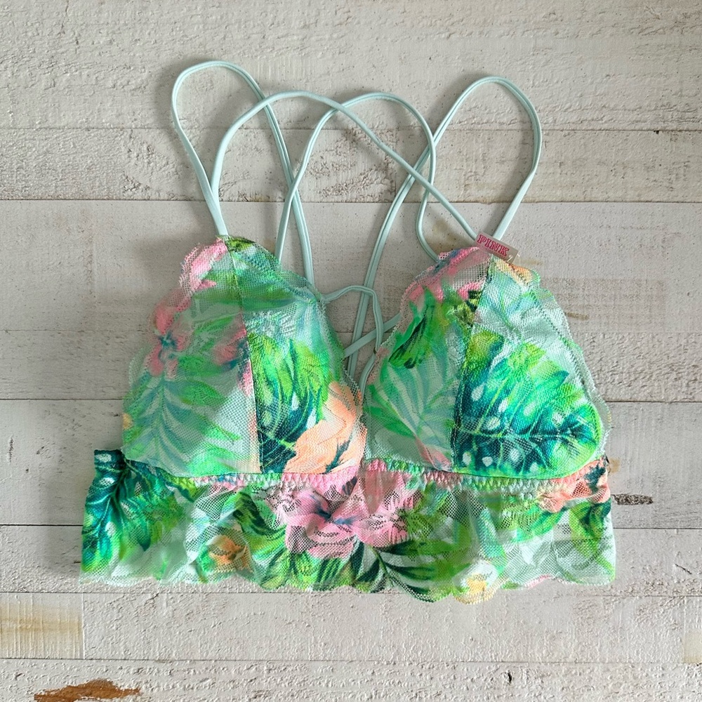 Victorias Secret PINK lightly lined floral lace bralette sz: Med NWT